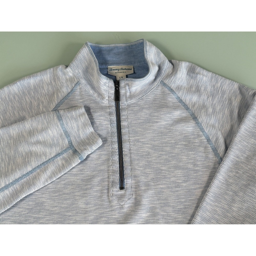 Tommy Bahama Blue Cotton Blend Mens 1/4 Quarter Zip Pullover- Large
